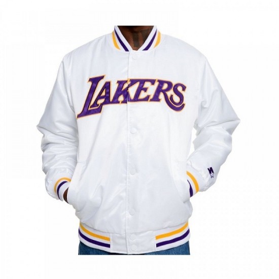 Lakers Los Angeles White Varsity Bomber Jacket