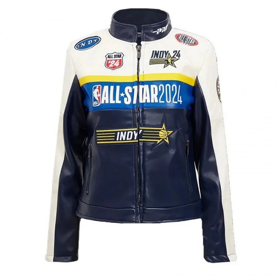 73rd NBA All Star Game 2024 Jennifer Hudson Eggshell White Leather Jacket