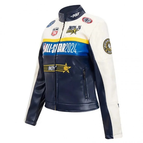 73rd NBA All Star Game 2024 Jennifer Hudson Eggshell White Leather Jacket