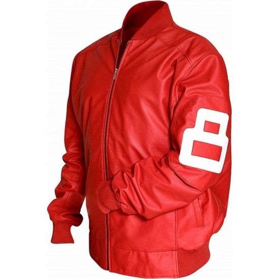 8 Ball Men's Red Pointed Collar Michael Hoban Leather Jacket