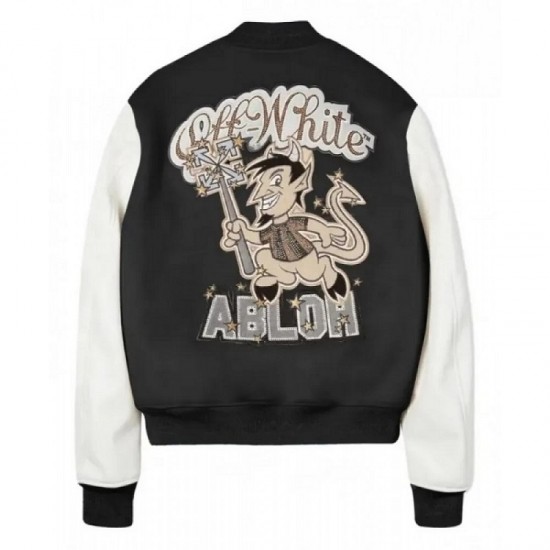 Off White AC Milan Black Bomber Varsity Jacket