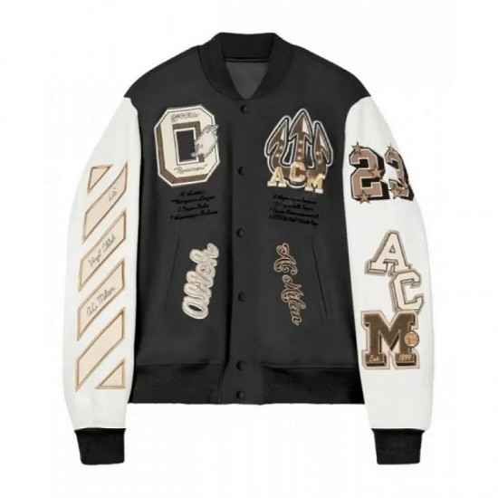 Off White AC Milan Black Bomber Varsity Jacket