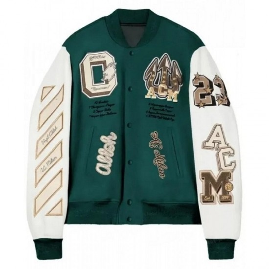 Off White AC Milan Green Bomber Varsity Jacket