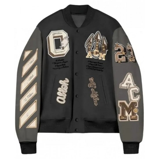 Off White AC Milan Varsity Bomber Off White Jacket