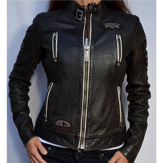 Affliction Black Premium Divergent Women’s Biker Leather Jacket