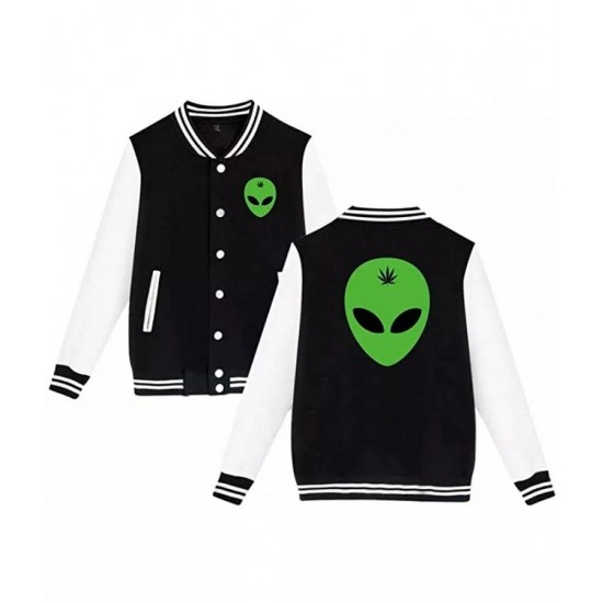 Alien Head Leaf Weed Varsity Jacket