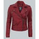 Amber Women's Moto Maroon Asymmetrical Leather Jacket