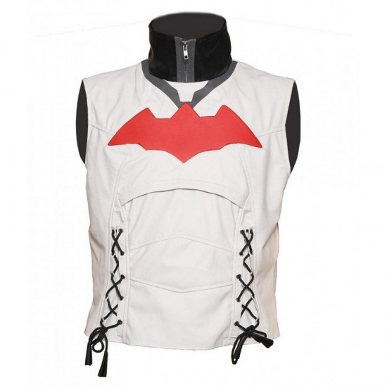 Arkham Knight White With Red Hooded Bat Style Vest and Jacket