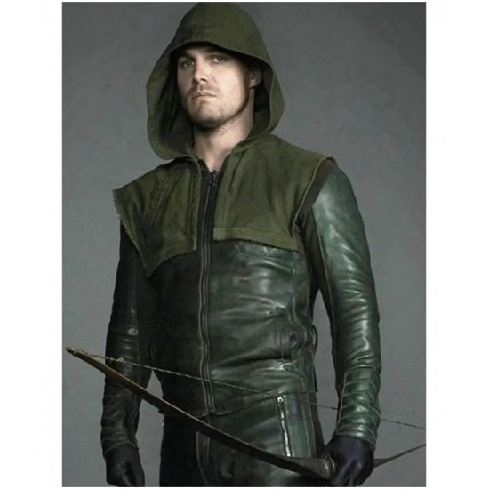 Arrow Stephen Amell Green Hooded Jacket with Quiver Costume