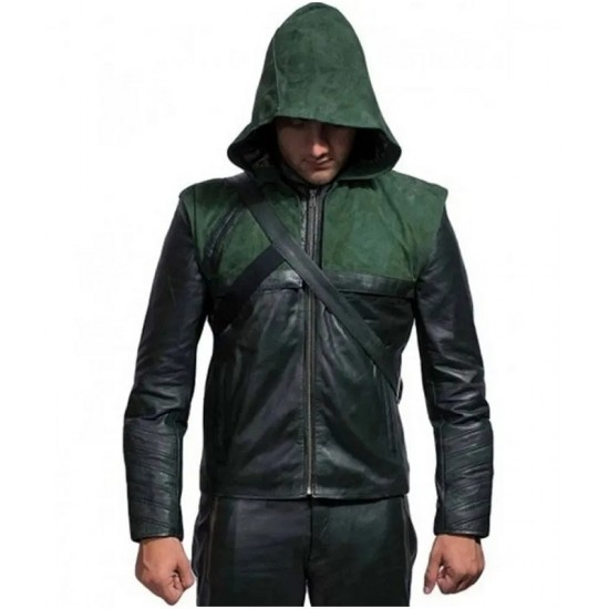 Arrow Stephen Amell Green Hooded Jacket with Quiver Costume