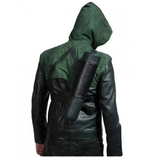 Arrow Stephen Amell Green Hooded Jacket with Quiver Costume