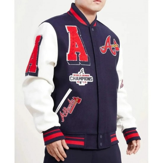 Atlanta Braves Mash Up Navy and White Varsity Jacket