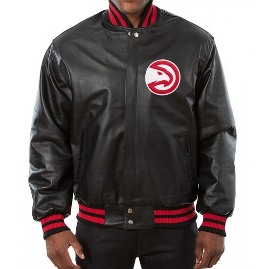 Atlanta Hawks Black Leather Varsity Jacket