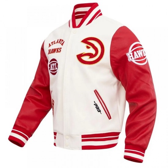 Atlanta Hawks Off White Wool Varsity Jacket