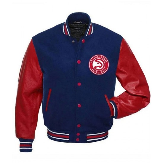 Atlanta Hawks Red and Blue Varsity Jacket