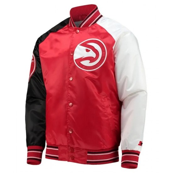 Atlanta Hawks Reliever Red/Black Satin Raglan Full-Snap Jacket