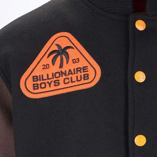 BBC Patch-detailed Button-Up Black Varsity Jacket