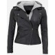 Bagheria Womens Black Hooded Leather Jacket