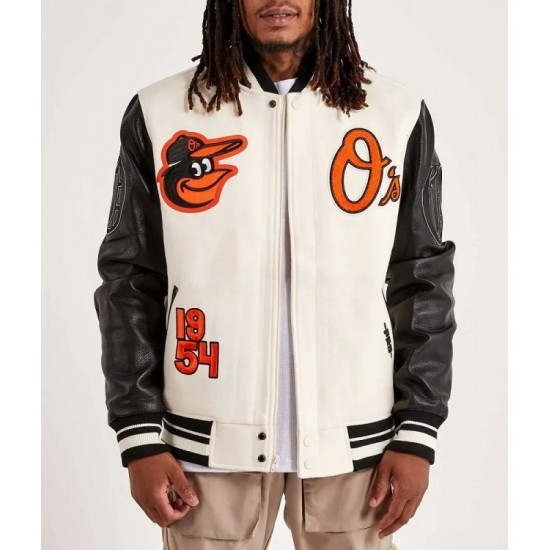 Baltimore Orioles Black and Off White Varsity Jacket