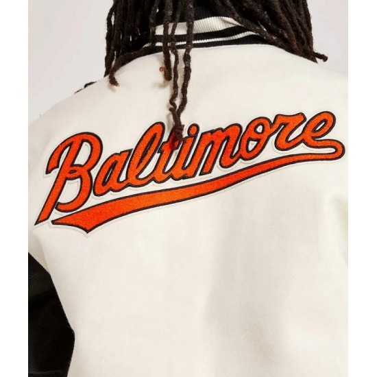 Baltimore Orioles Black and Off White Varsity Jacket