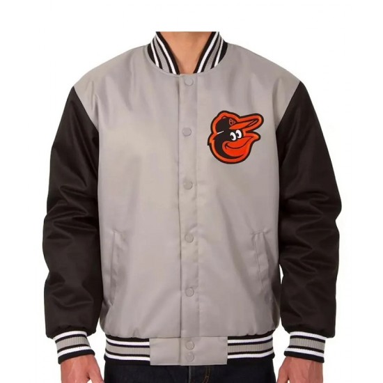 Baltimore Orioles Poly Twill Black and Gray Full-Snap Jacket