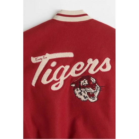 Baseball Embroidered Red Tigers Wool Varsity Jacket