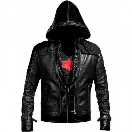 Batman Arkham Red Hood Leather Jacket with Leather Vest For Men