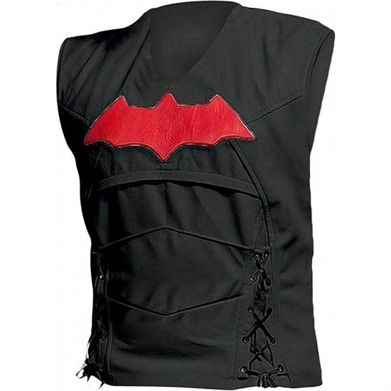 Batman Arkham Red Hood Leather Jacket with Leather Vest For Men