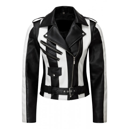 Beetlejuice Striped Gothic Punk Vegan Leather Jacket