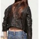 Biker Style Emma Watson Cropped Black Leather Jacket