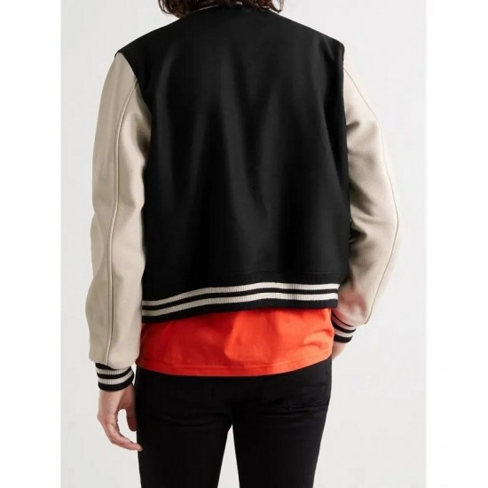 Black And Off-white Bomber Leather Jacket