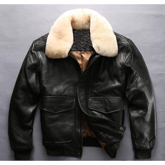 Black Men faux fur leather jacket