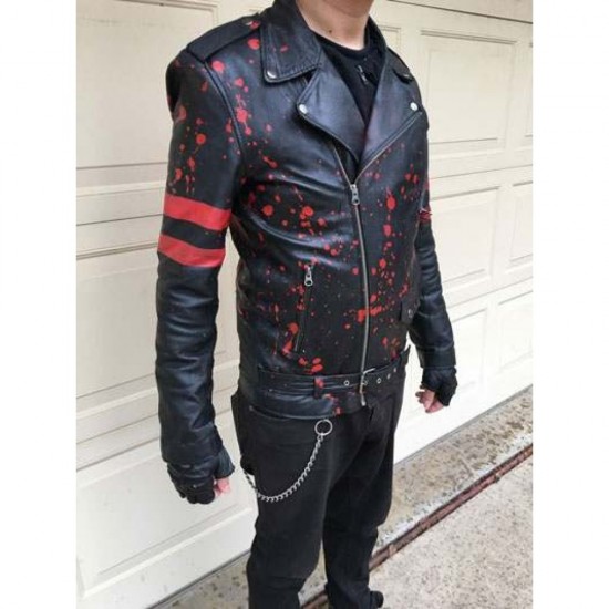 Bloody The Punisher Leather Jacket Jon Bernthal Motorcycle