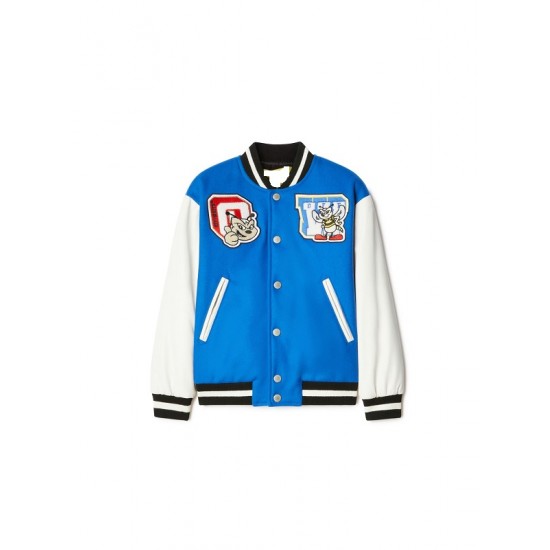 Blue College Off White Varsity Jacket