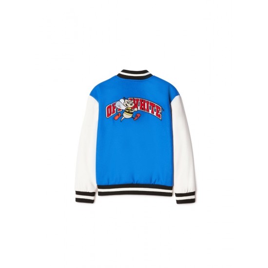 Blue College Off White Varsity Jacket