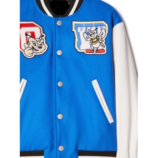 Blue College Off White Varsity Jacket