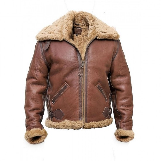 Bomber Brown Fur Collar Real Leather Jacket Shearling Handmade Mens Leather Jacket For Mens