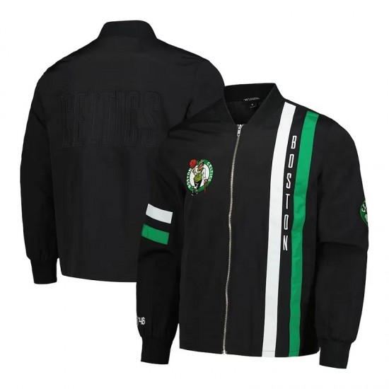 Boston Celtics Black Stitch Applique Bomber Jacket