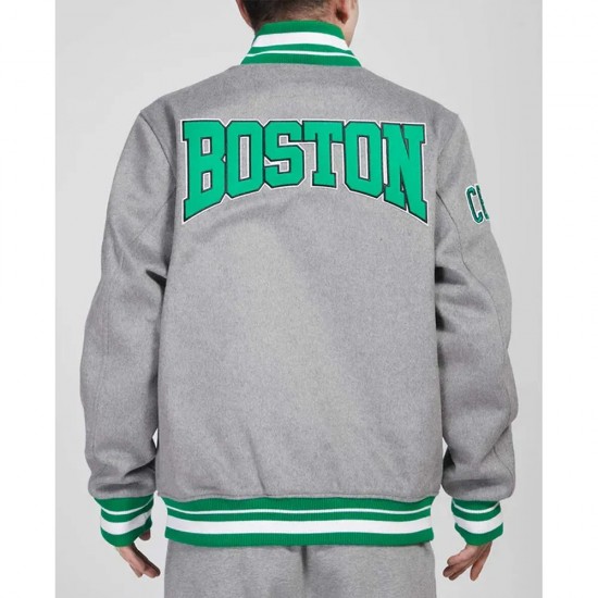 Boston Celtics Crest Emblem Heather Grey Varsity Wool Jacket