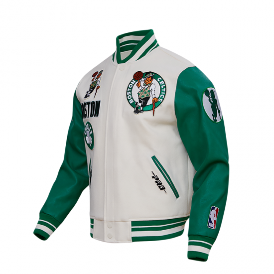 Boston Celtics Retro Clasiic Rib White Varsity Jacket