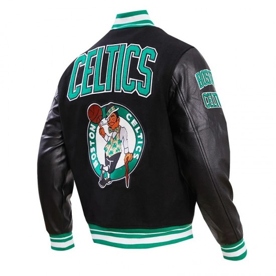 Boston Celtics Retro Classic Rib Black Wool Varsity Jacket