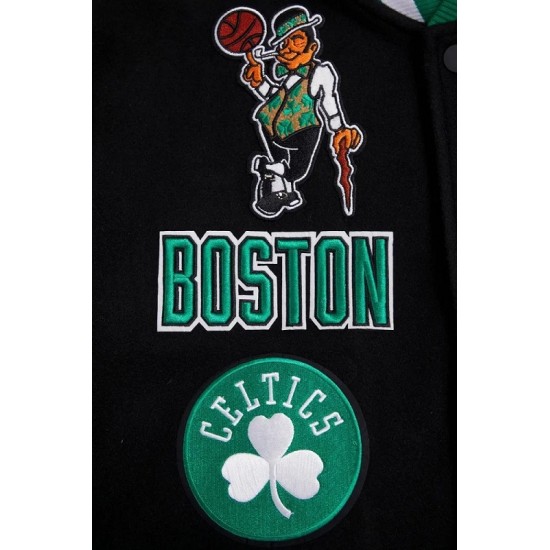 Boston Celtics Retro Classic Rib Black Wool Varsity Jacket