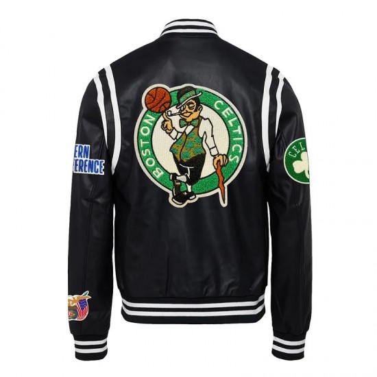 Boston Celtics Vegan Black Varsity Leather Jacket