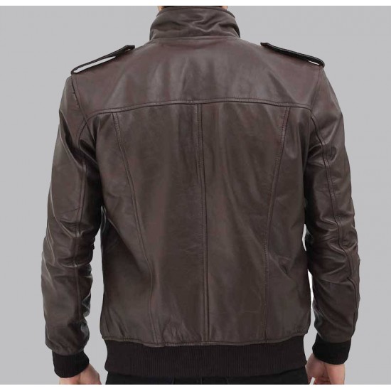 Brian Mens Bomber Dark Brown Leather Jacket