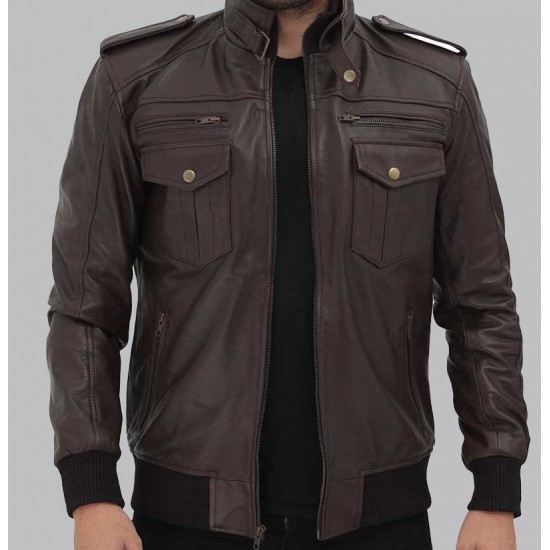 Brian Mens Bomber Dark Brown Leather Jacket