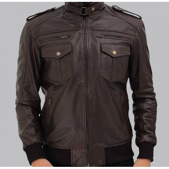 Brian Mens Bomber Dark Brown Leather Jacket