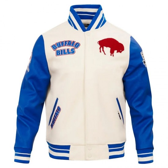 Buffalo Bills Retro Classic Rib Off White Wool Varsity Jacket