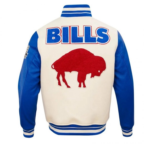 Buffalo Bills Retro Classic Rib Off White Wool Varsity Jacket