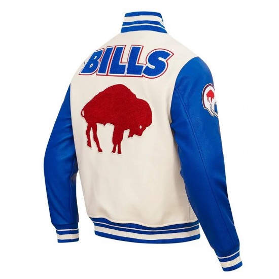 Buffalo Bills Retro Classic Rib Off White Wool Varsity Jacket