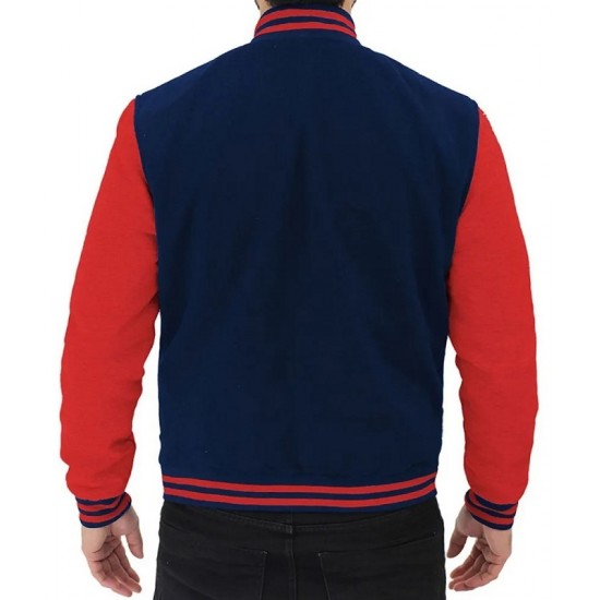 Button Up Blue And Red Varsity Baseball Jacket